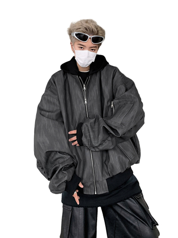 Őszi amerikai retro textúrájú PU-bőr kabát, kettő résznek látszó dizájn, lazán szabott, streetwear-stílus