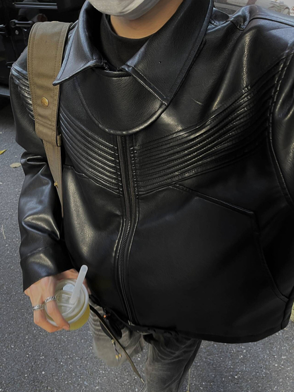 Férfi PU bőrdzseki, retro amerikai stílusban, 2024 tavasz–ősz szezonra, kiváló minőségű, rövid fazonú motoros dzseki