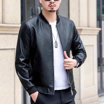 Férfi PU bőrkabát, rövid fazon, repedezett textúra, baseball gallér, könnyű, tavasz–ősz, casual