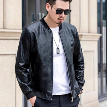 Férfi PU bőrkabát, rövid fazon, repedezett textúra, baseball gallér, könnyű, tavasz–ősz, casual