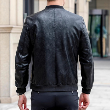 Férfi PU bőrkabát, rövid fazon, repedezett textúra, baseball gallér, könnyű, tavasz–ősz, casual
