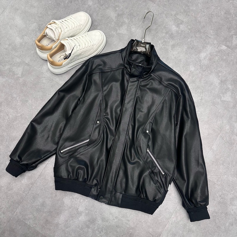 Gentlemen thirteen PU kožna jakna – stojeći ovratnik, labav kroj, jesensko-zimski casual motociklistički stil za muškarce
