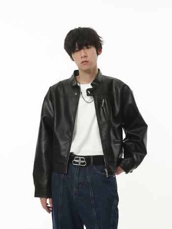 MTLCLOTHES Ανδρικό PU Δερμάτινο Μπουφάν Μοτοσικλέτας, Μαύρο, Ρετρό Στυλ Φθινόπωρο 2023, Ευρεία Γραμμή, Κοντό Μήκος