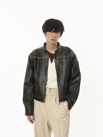 MTLCLOTHES Ανδρικό PU Δερμάτινο Μπουφάν Μοτοσικλέτας, Μαύρο, Ρετρό Στυλ Φθινόπωρο 2023, Ευρεία Γραμμή, Κοντό Μήκος