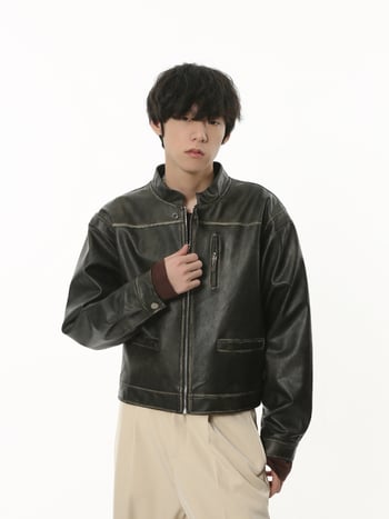 MTLCLOTHES Ανδρικό PU Δερμάτινο Μπουφάν Μοτοσικλέτας, Μαύρο, Ρετρό Στυλ Φθινόπωρο 2023, Ευρεία Γραμμή, Κοντό Μήκος