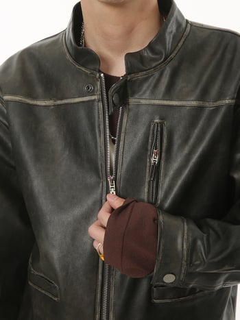 MTLCLOTHES Ανδρικό PU Δερμάτινο Μπουφάν Μοτοσικλέτας, Μαύρο, Ρετρό Στυλ Φθινόπωρο 2023, Ευρεία Γραμμή, Κοντό Μήκος