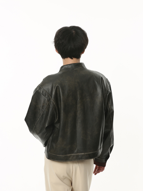 MTLCLOTHES Ανδρικό PU Δερμάτινο Μπουφάν Μοτοσικλέτας, Μαύρο, Ρετρό Στυλ Φθινόπωρο 2023, Ευρεία Γραμμή, Κοντό Μήκος
