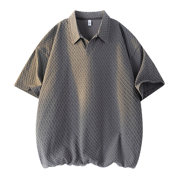 Férfi fehér rövid ujjú polo felső, lazán szabott, jacquard szövés, egyszínű, nyár, amerikai stílus