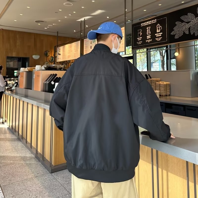 Muška casual jakna s baseballskim ovratnikom, jesen 2023, crna, američki stil, radna jakna