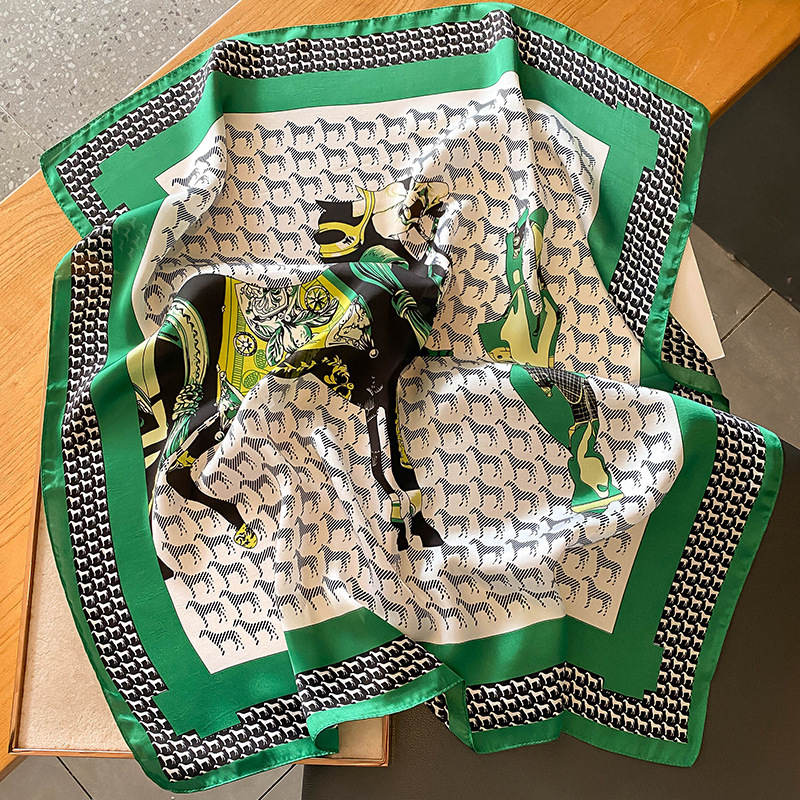 Șal pătrat 70×70 cm pentru femei, mătase sintetică, esarfa elegantă pentru gât, stil retro, căldură de iarnă