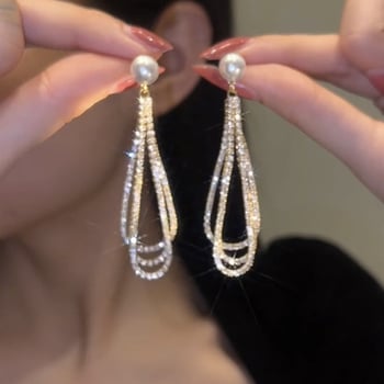 Viacvrstvové strapcové náušnice pre ženy, elegantné dlhé visiace náušnice s geometrickým dizajnom, zapínanie zo striebra 925