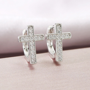 Unisex naušnice sa cirkonima, geometrijski dizajn i križni motiv, elegantan suvremeni nakit