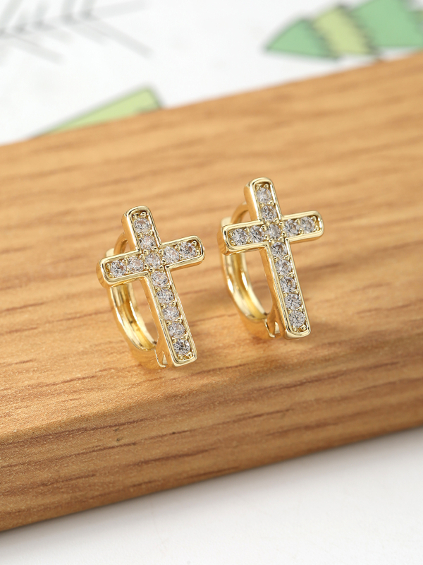 Unisex naušnice sa cirkonima, geometrijski dizajn i križni motiv, elegantan suvremeni nakit