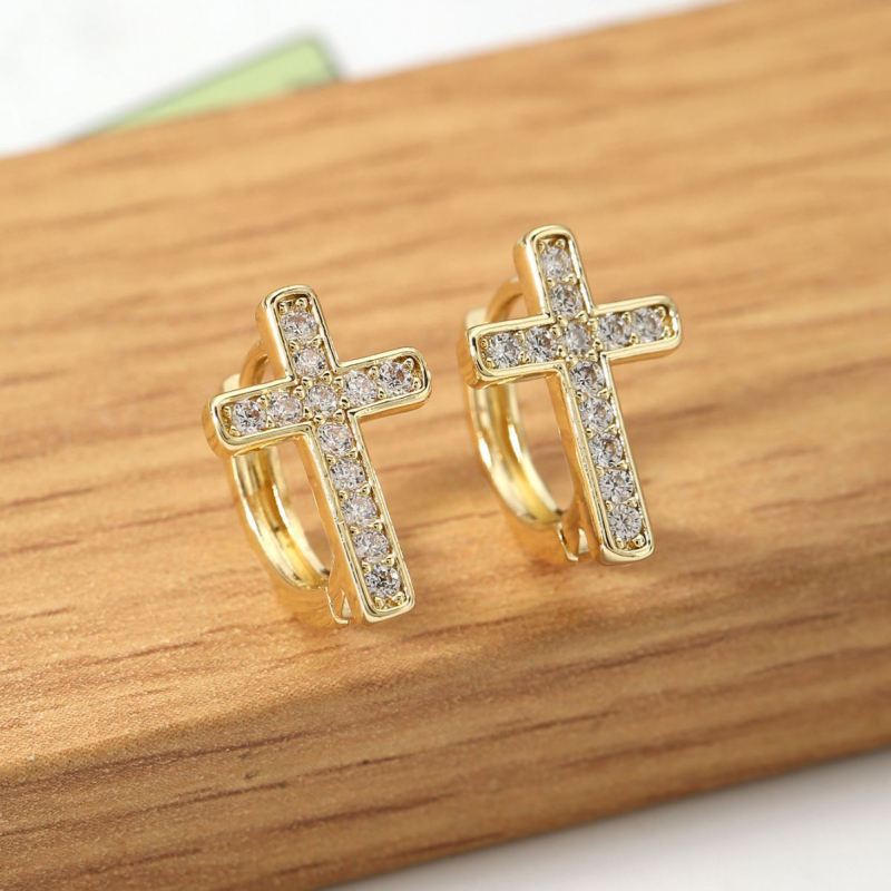 Unisex naušnice sa cirkonima, geometrijski dizajn i križni motiv, elegantan suvremeni nakit