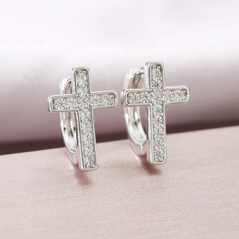 Unisex naušnice sa cirkonima, geometrijski dizajn i križni motiv, elegantan suvremeni nakit