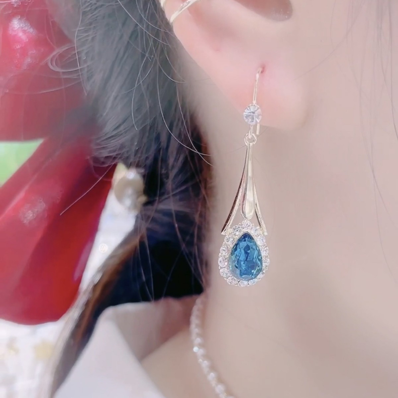 Naušnice s plavim kristalima, korejskog stila, inspirirane influencerom, elegantan luksuz
