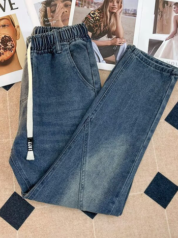 Amerikai stílusú vintage mosott laza farmernadrág férfiaknak, szabad szabású, harém fazon, casual hosszú nadrág tavasz–ősz