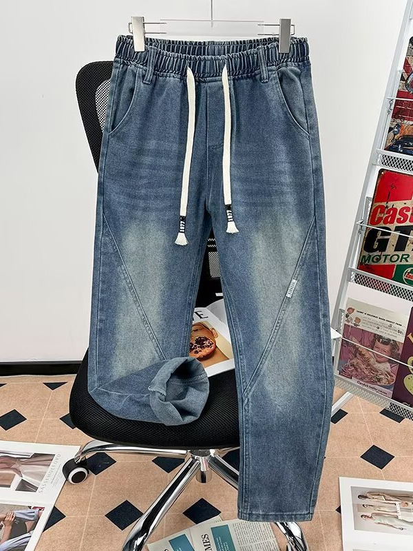 Amerikai stílusú vintage mosott laza farmernadrág férfiaknak, szabad szabású, harém fazon, casual hosszú nadrág tavasz–ősz