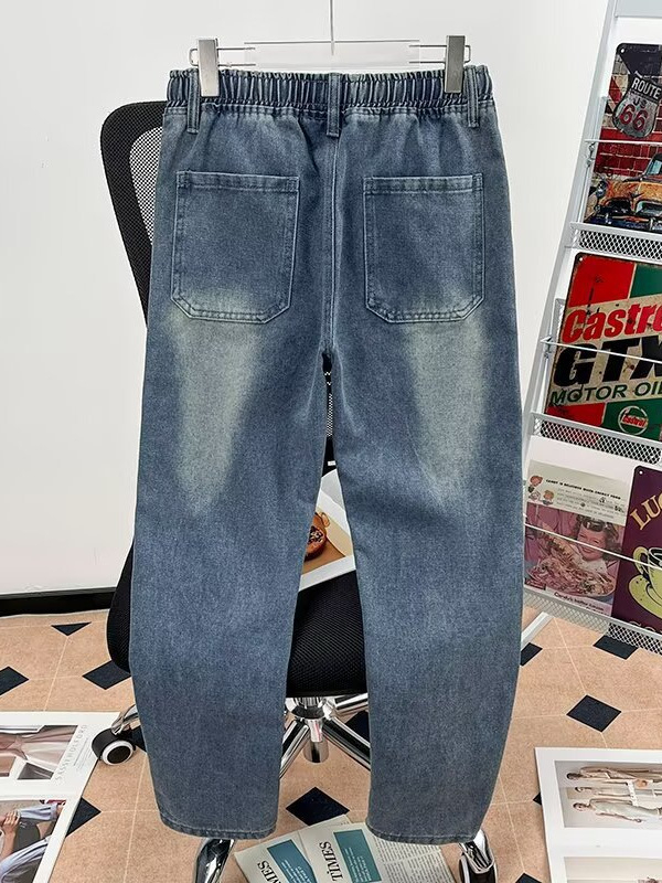 Amerikai stílusú vintage mosott laza farmernadrág férfiaknak, szabad szabású, harém fazon, casual hosszú nadrág tavasz–ősz