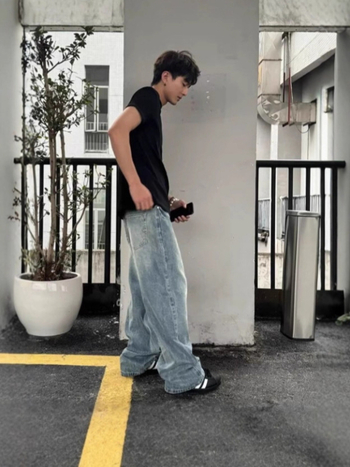 Férfi vintage farmernadrág villám mintával, lazán szabott, egyenes szárú, hosszú denim nadrág