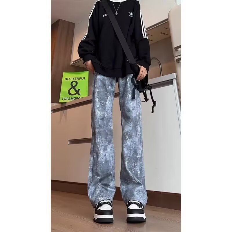 Muške traperice za proleće i jesen, opuštene ravne krojene, teška prana, vintage denim, svakodnevne, crne