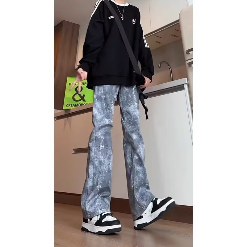 Muške traperice za proleće i jesen, opuštene ravne krojene, teška prana, vintage denim, svakodnevne, crne