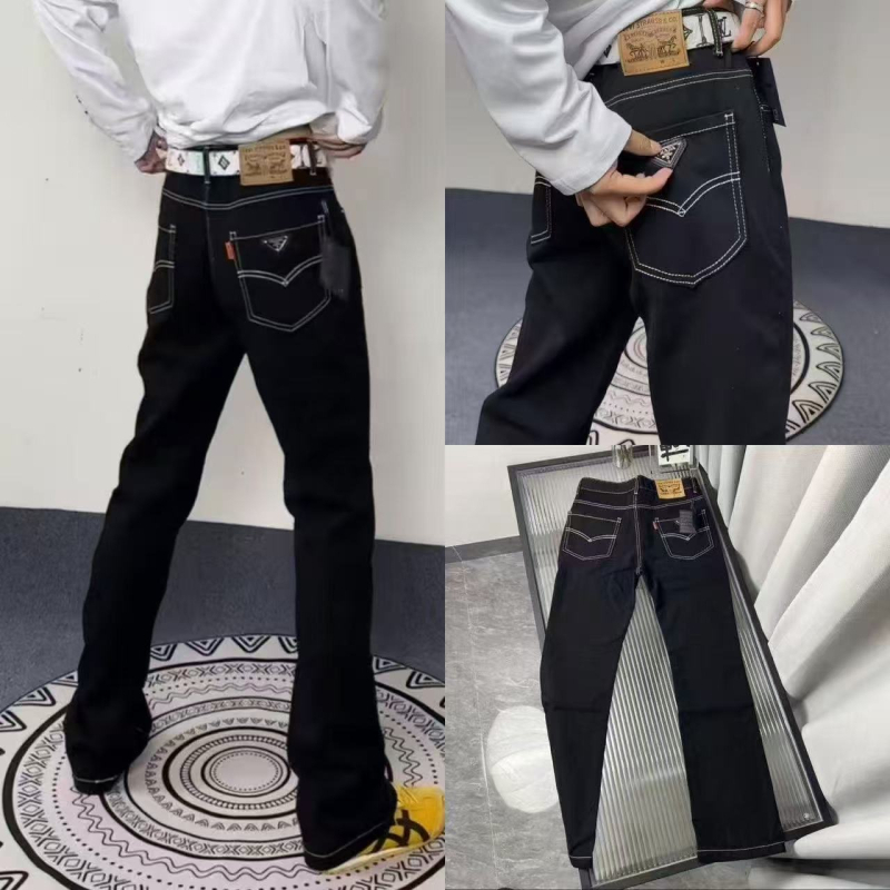 Fekete férfi denim nadrág, slim-fit, egyenes szabás, mindennapi viselet