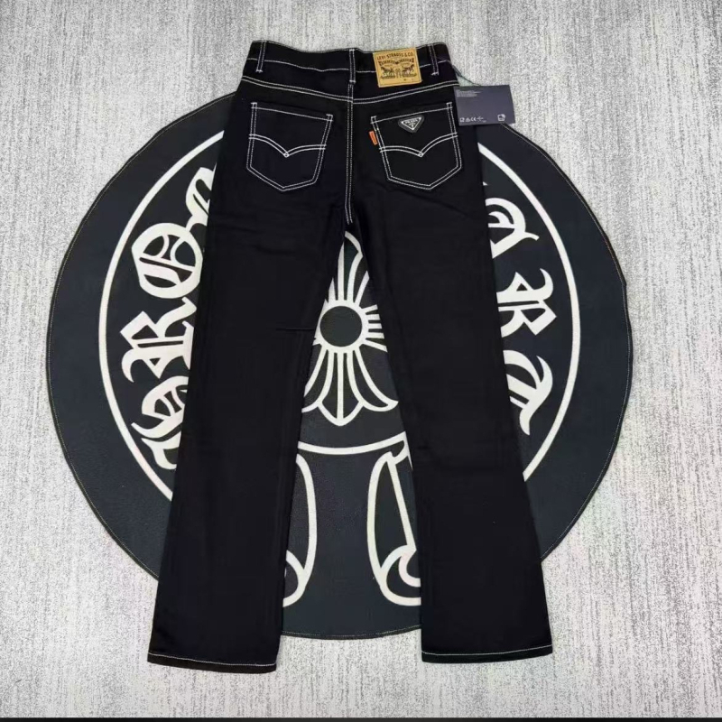 Fekete férfi denim nadrág, slim-fit, egyenes szabás, mindennapi viselet