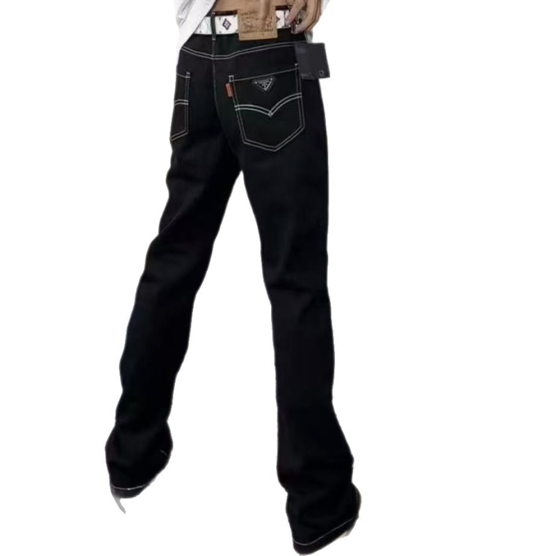 Fekete férfi denim nadrág, slim-fit, egyenes szabás, mindennapi viselet
