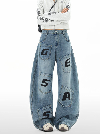 Muške traperice s više džepova, ravni kroj, opuštene široke nogavice, američki streetwear stil, moderan dizajn