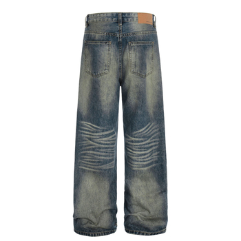 G6945 Amerikai utcai stílusú uniszex farmernadrág, magas minőségű mosott vintage kék denim