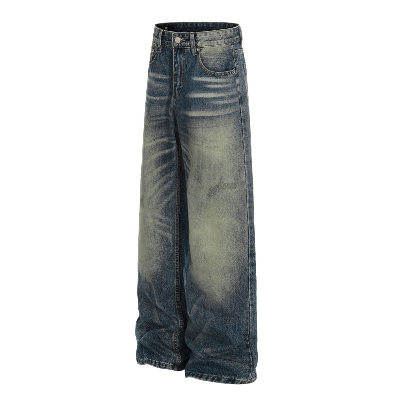 G6945 Amerikai utcai stílusú uniszex farmernadrág, magas minőségű mosott vintage kék denim