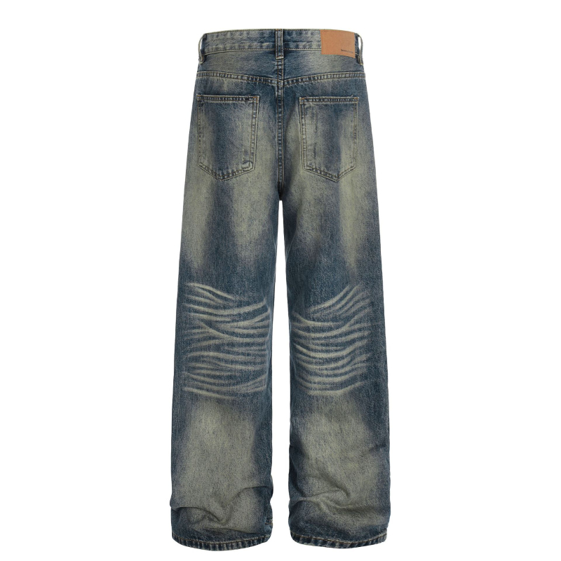 G6945 Amerikai utcai stílusú uniszex farmernadrág, magas minőségű mosott vintage kék denim