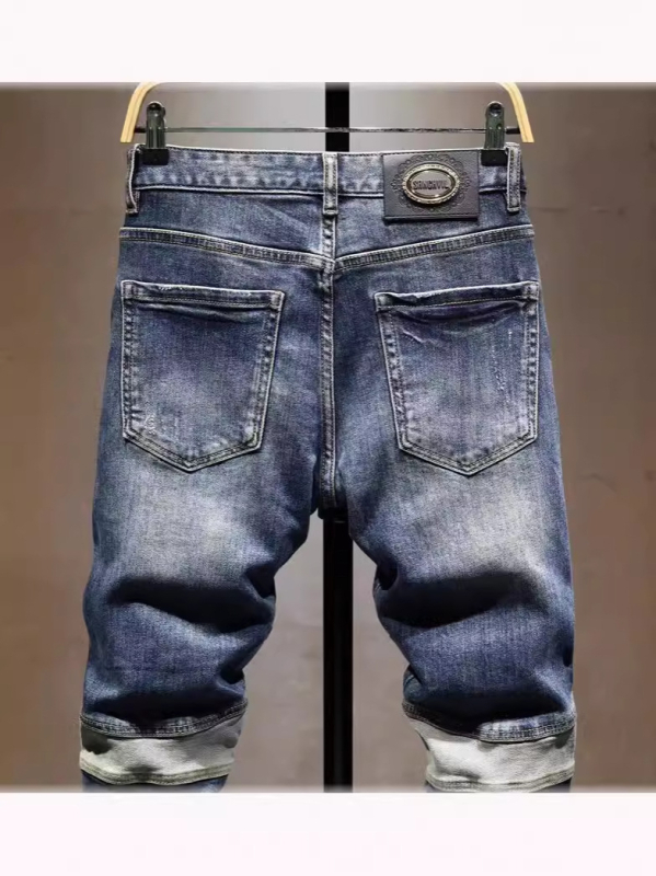 Férfi slim-fit farmer nadrág patchwork díszítéssel, High Street stílus, rugalmas denim, tavasz–ősz 2026