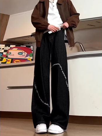 Férfi farmernadrág amerikai stílusú dizájnnal, 2026-os új modell, széles- és egyenes szárú fazonok, retro casual