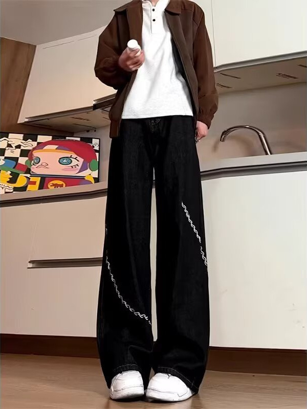 Férfi farmernadrág amerikai stílusú dizájnnal, 2026-os új modell, széles- és egyenes szárú fazonok, retro casual