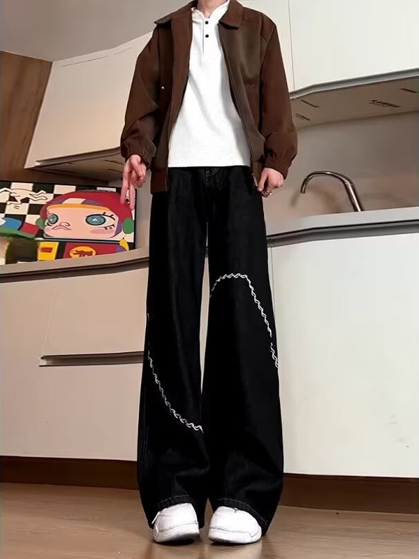 Férfi farmernadrág amerikai stílusú dizájnnal, 2026-os új modell, széles- és egyenes szárú fazonok, retro casual