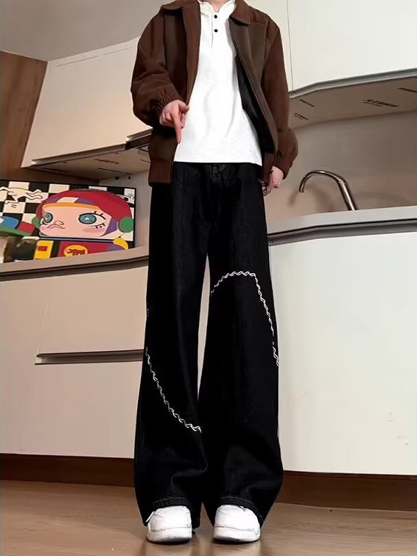 Férfi farmernadrág amerikai stílusú dizájnnal, 2026-os új modell, széles- és egyenes szárú fazonok, retro casual
