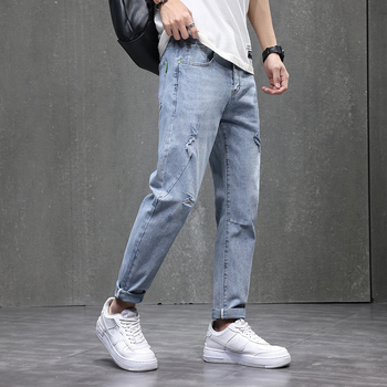 Férfi denim nadrág, keskenyedő széles szárú fazon, mindennapi viselet