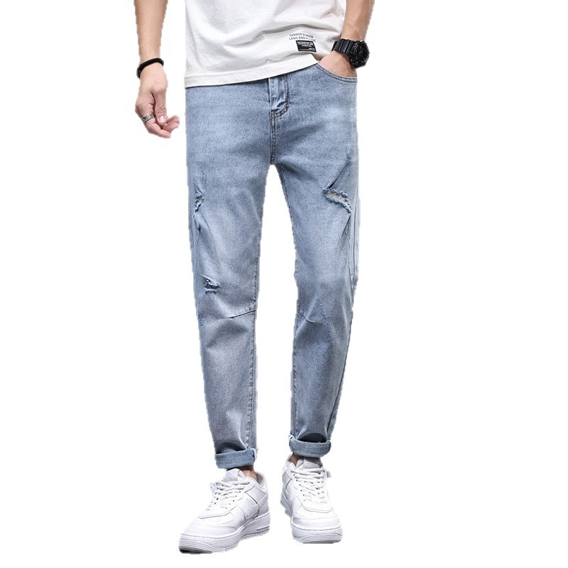 Férfi denim nadrág, keskenyedő széles szárú fazon, mindennapi viselet