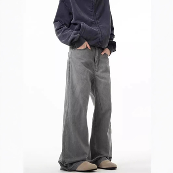 Vintage szürke férfi farmer, egyenes szabású, distressed mosású, amerikai hétköznapi stílus