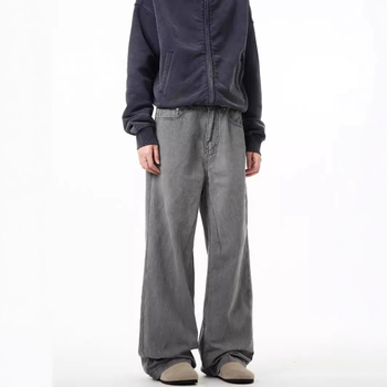 Vintage szürke férfi farmer, egyenes szabású, distressed mosású, amerikai hétköznapi stílus