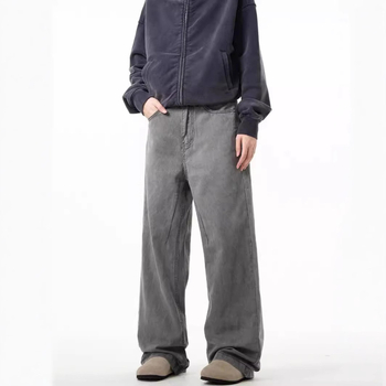 Vintage szürke férfi farmer, egyenes szabású, distressed mosású, amerikai hétköznapi stílus