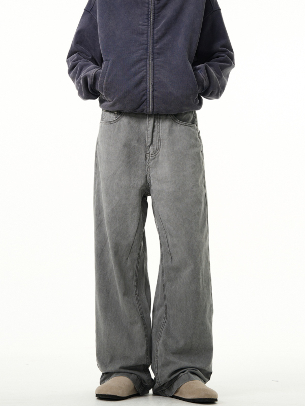 Vintage szürke férfi farmer, egyenes szabású, distressed mosású, amerikai hétköznapi stílus