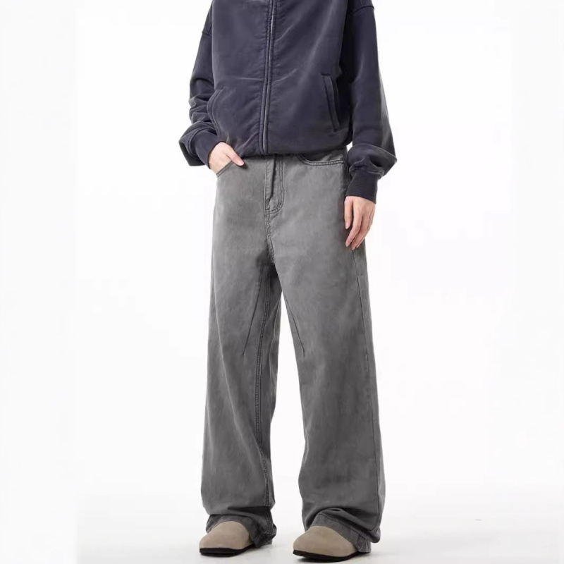 Vintage szürke férfi farmer, egyenes szabású, distressed mosású, amerikai hétköznapi stílus