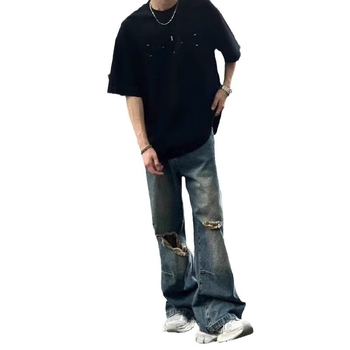 Muške poderane traperice, gradski stil, ravni kroj, denim, proljeće 2024