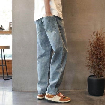 Muške traperice s prskanjem bojama, ravni slobodan kroj, denim, proljeće–jesen retro američki ulični stil