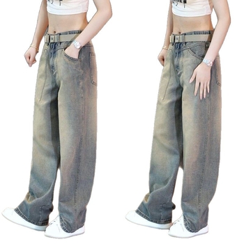 Férfiaknak szóló amerikai retro denim nadrág, vintáz mosott, egyenes szabású, mindennapi viselet