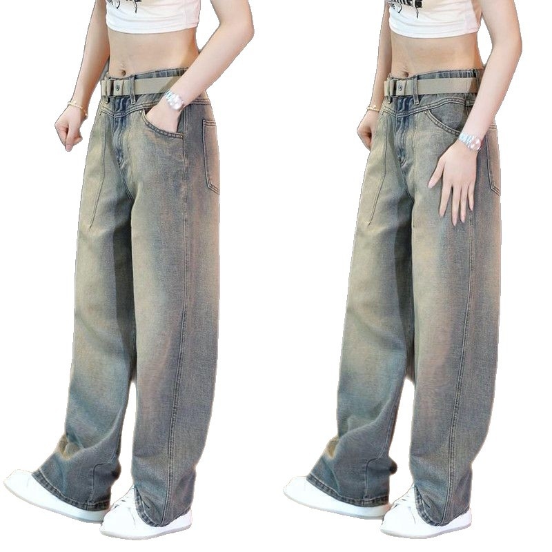 Férfiaknak szóló amerikai retro denim nadrág, vintáz mosott, egyenes szabású, mindennapi viselet
