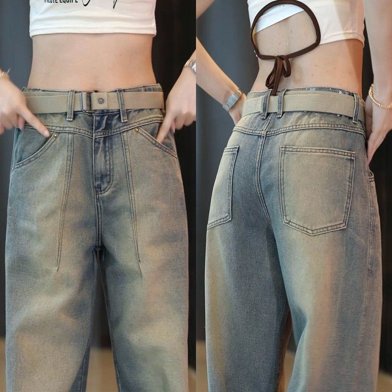 Férfiaknak szóló amerikai retro denim nadrág, vintáz mosott, egyenes szabású, mindennapi viselet